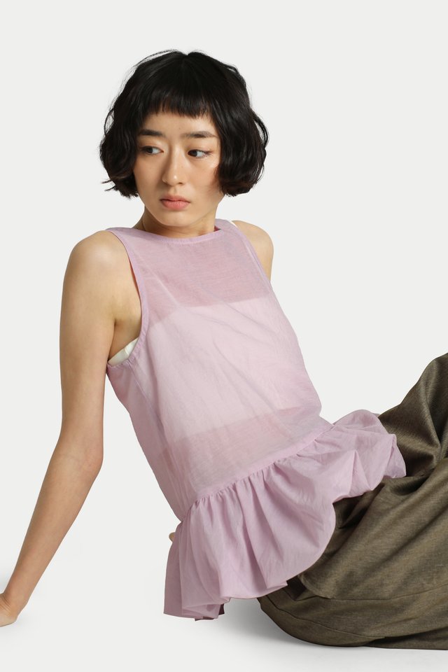 AMELIA SHEER PEPLUM TOP IN BALLERINA PINK