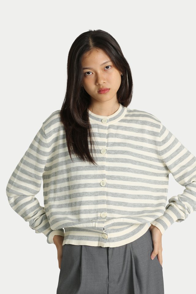 CARLA STRIPE CARDIGAN IN SOFT HAZE