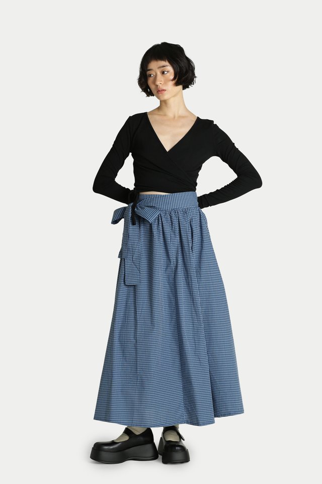 WAVERLY OBI GATHER SKIRT IN BLUEBERRY CHECKS