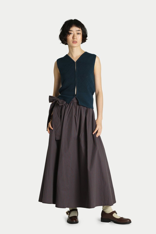 WAVERLY OBI GATHER SKIRT IN BRUNETTE CHECKS