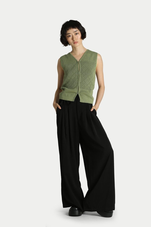 JANET SIDE TIE PLEATED TROUSERS IN BLACK