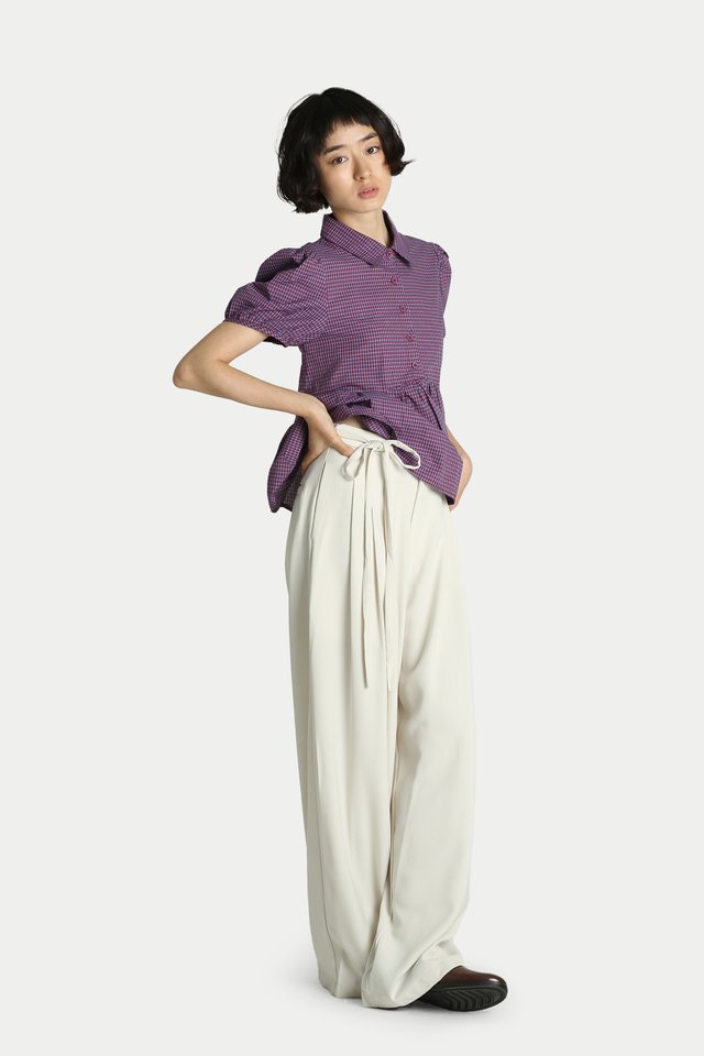 JANET SIDE TIE PLEATED TROUSERS IN CREAM