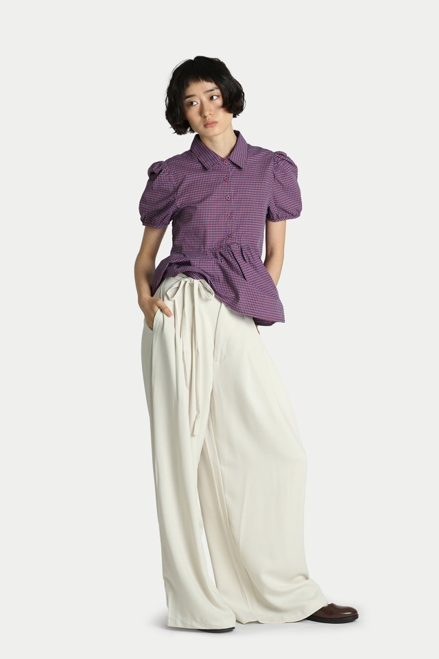 JANET SIDE TIE PLEATED TROUSERS IN CREAM