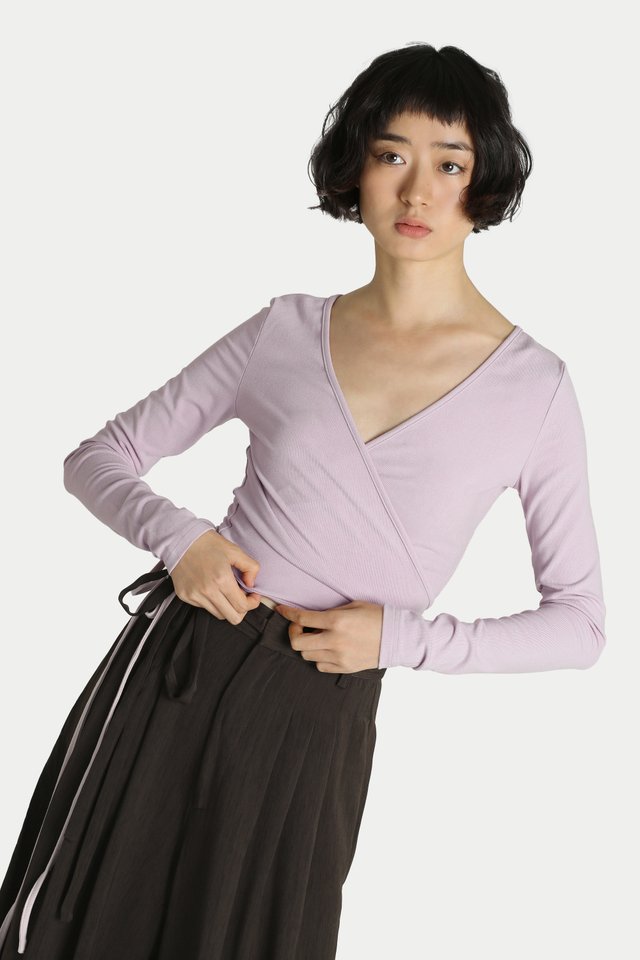 AURORA LONG SLEEVE WRAP TOP IN BALLERINA PINK