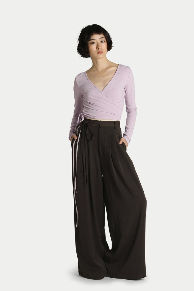 JANET SIDE TIE PLEATED TROUSERS IN ESPRESSO