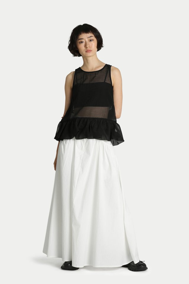 AMELIA SHEER PEPLUM TOP IN BLACK