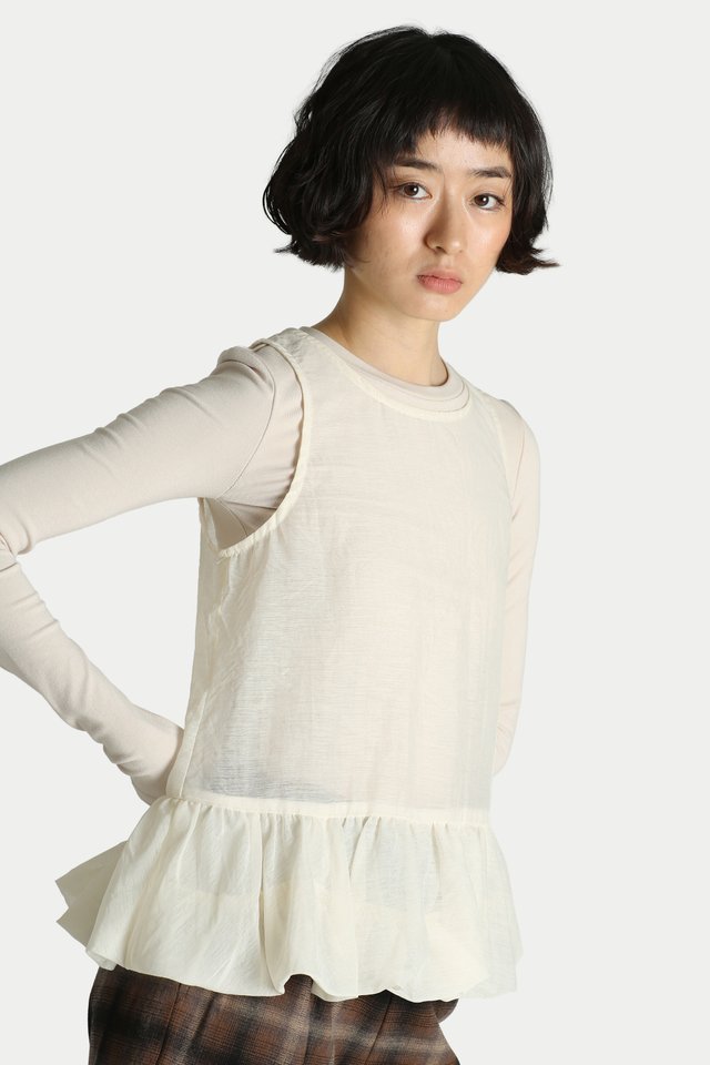 AMELIA SHEER PEPLUM TOP IN WHIPPED CREAM