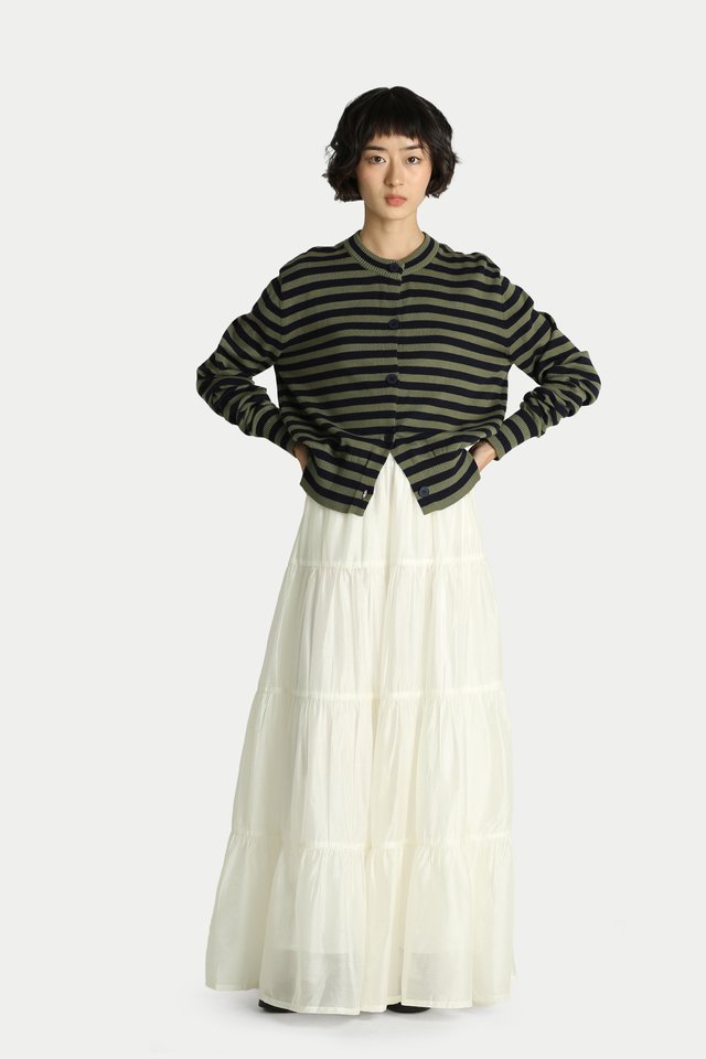 CARLA STRIPE CARDIGAN IN MIDNIGHT MOSS