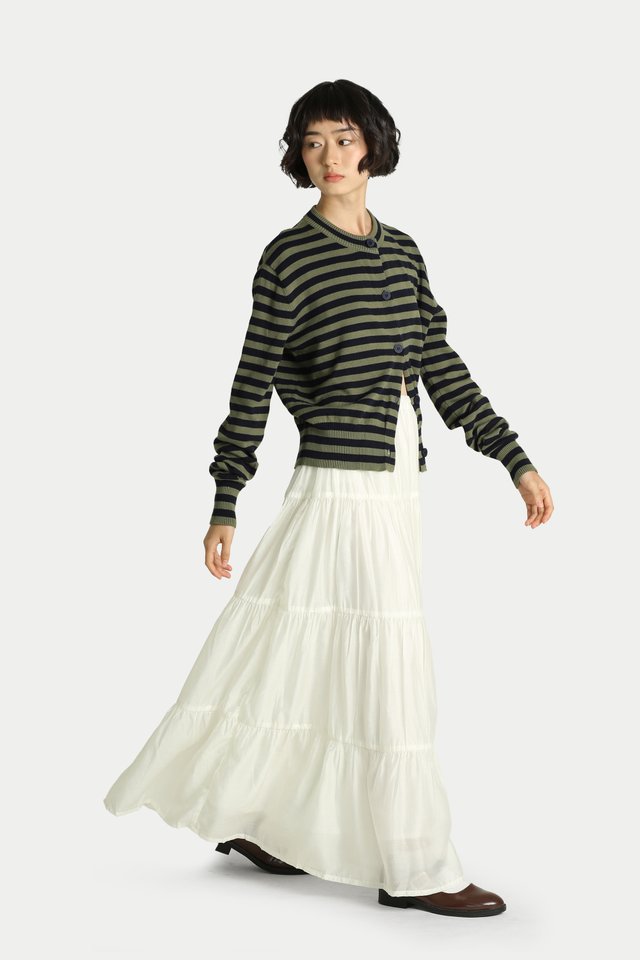 ISABELLA SHEER GATHERED TIER SKIRT IN PEARL
