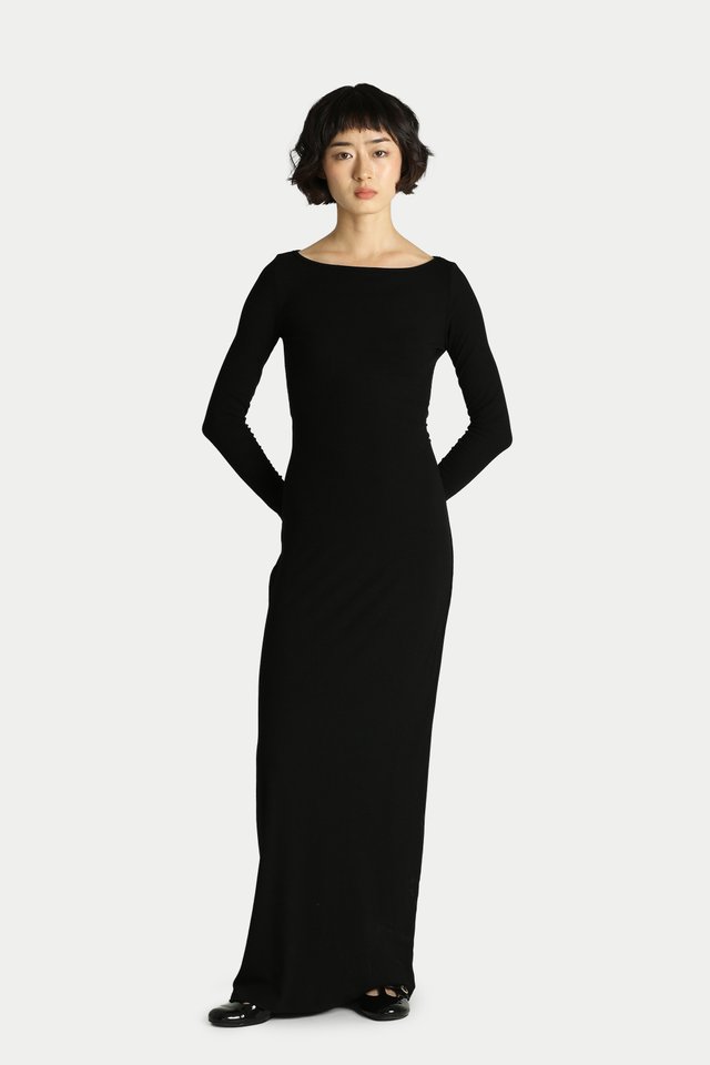 ESTELLA BACK CUT-OUT JERSEY DRESS IN BLACK