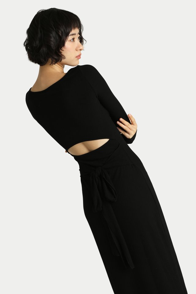 ESTELLA BACK CUT-OUT JERSEY DRESS IN BLACK