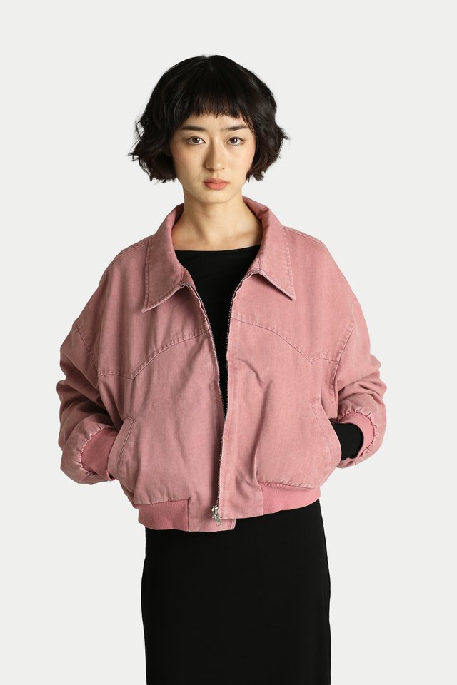 KAILANY CROP BOMBER JACKET IN ROSEWOOD