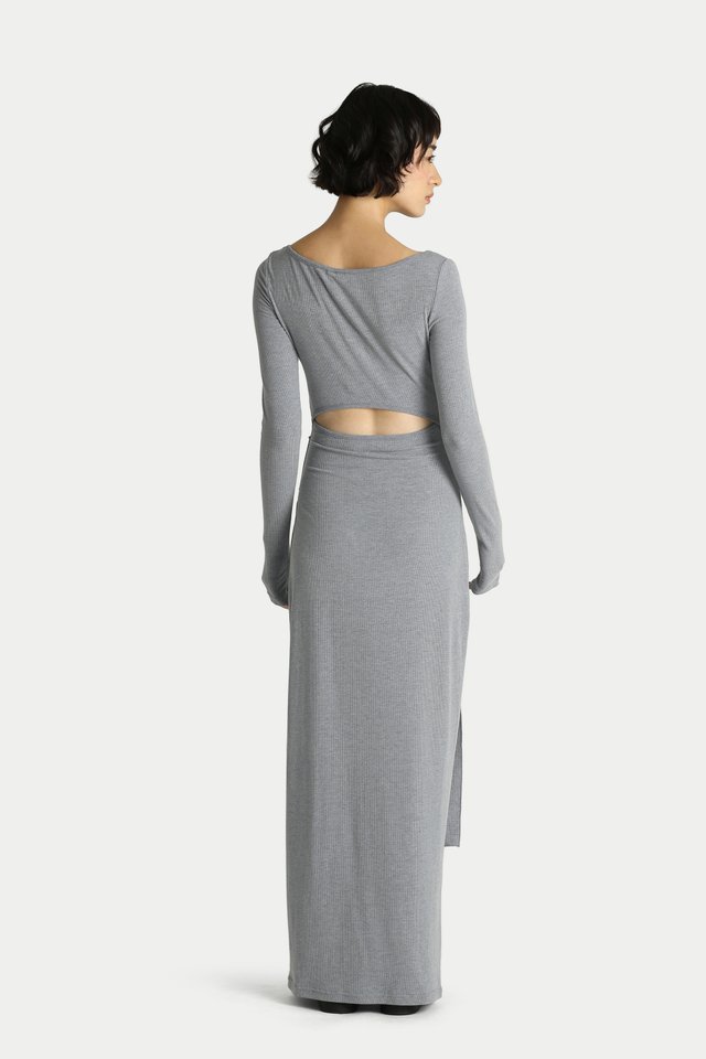 ESTELLA BACK CUT-OUT JERSEY DRESS IN DENIM WASH