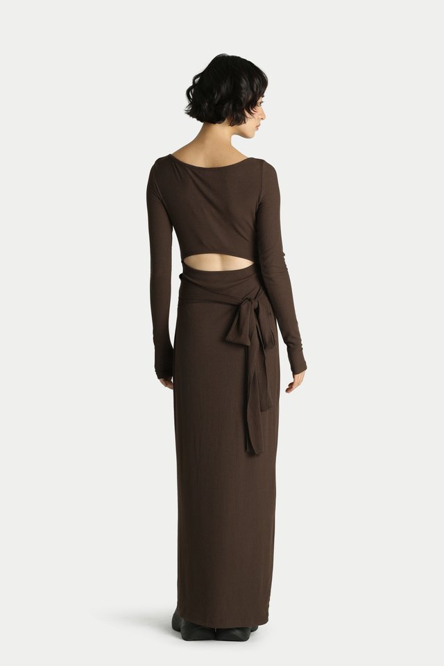ESTELLA BACK CUT-OUT JERSEY DRESS IN ESPRESSO