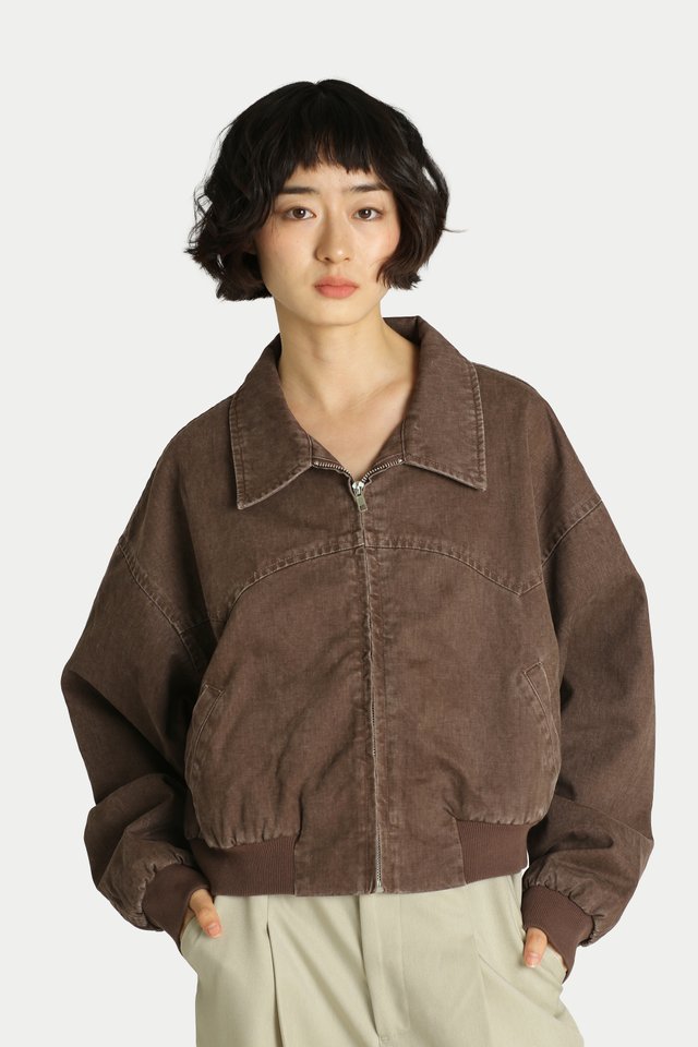 KAILANY CROP BOMBER JACKET IN COCOA
