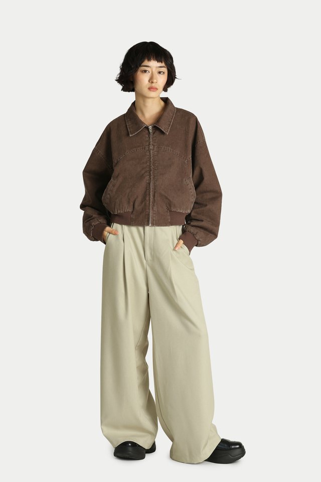 BRIAIR PLEATED SUIT TROUSERS IN OAT