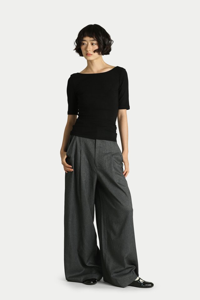 HAILEY CROSS BACK SLIM-FIT TOP IN BLACK