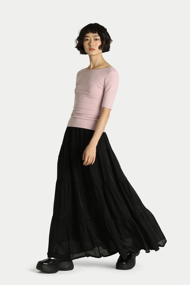 ISABELLA SHEER GATHERED TIER SKIRT IN BLACK