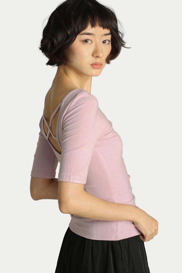 HAILEY CROSS BACK SLIM-FIT TOP IN BALLERINA PINK