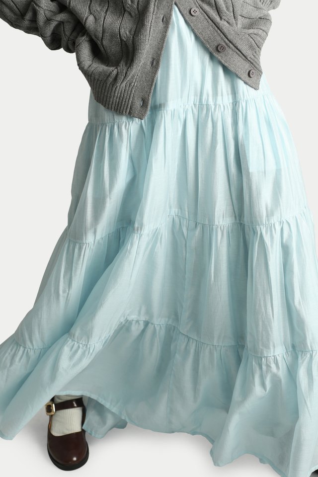 ISABELLA SHEER GATHERED TIER SKIRT IN SKY