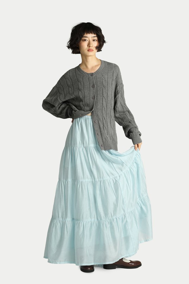 ISABELLA SHEER GATHERED TIER SKIRT IN SKY