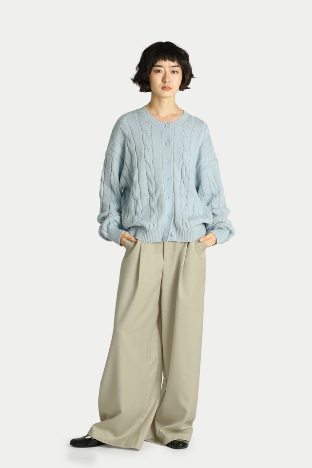BROOKS CABLE KNIT CARDIGAN IN POWDER BLUE