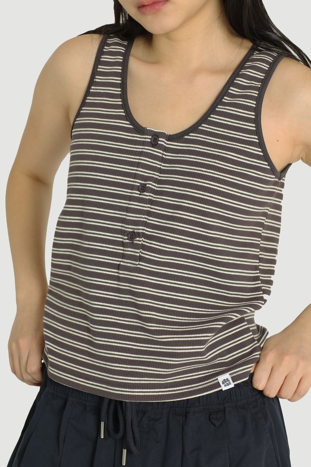 NIKO STRIPE HENLEY TANK TOP IN ASH