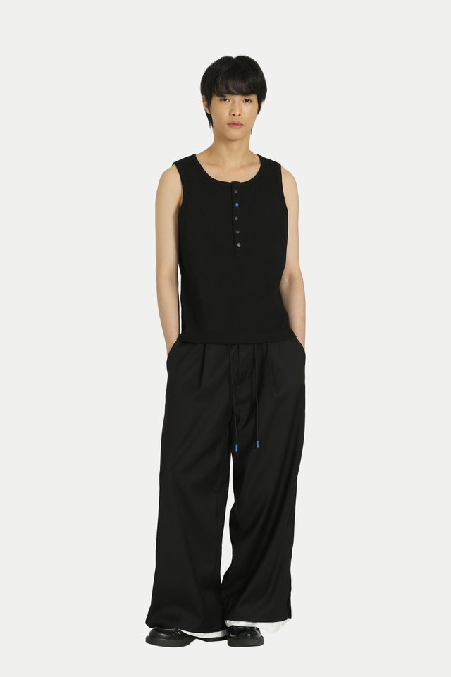 ARCADE X HIRO Y. HENLEY TANK TOP IN BLACK