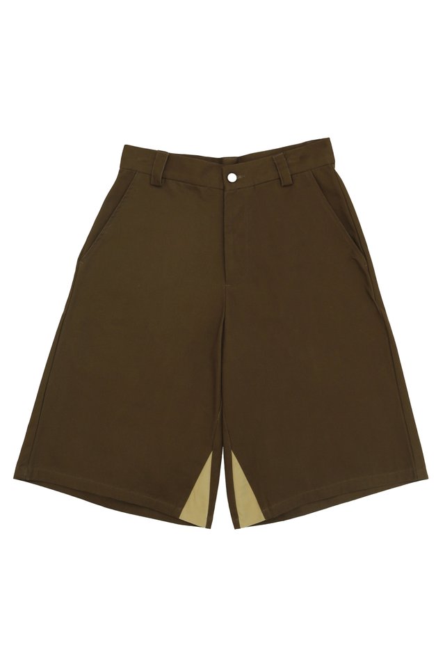 ARCADE X HIRO Y. WIDE-FIT SHORTS IN UMBER