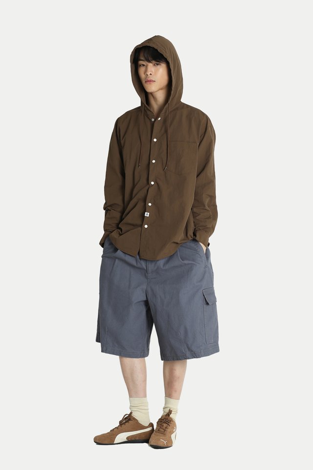 DALEY RELAXED-FIT HOODIE SHIRT IN WALNUT
