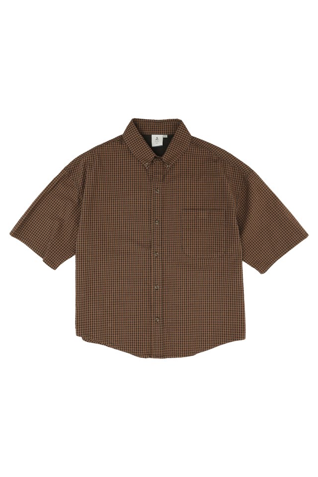 KIP CHECKED SEERSUCKER AERO SHIRT IN BLACK