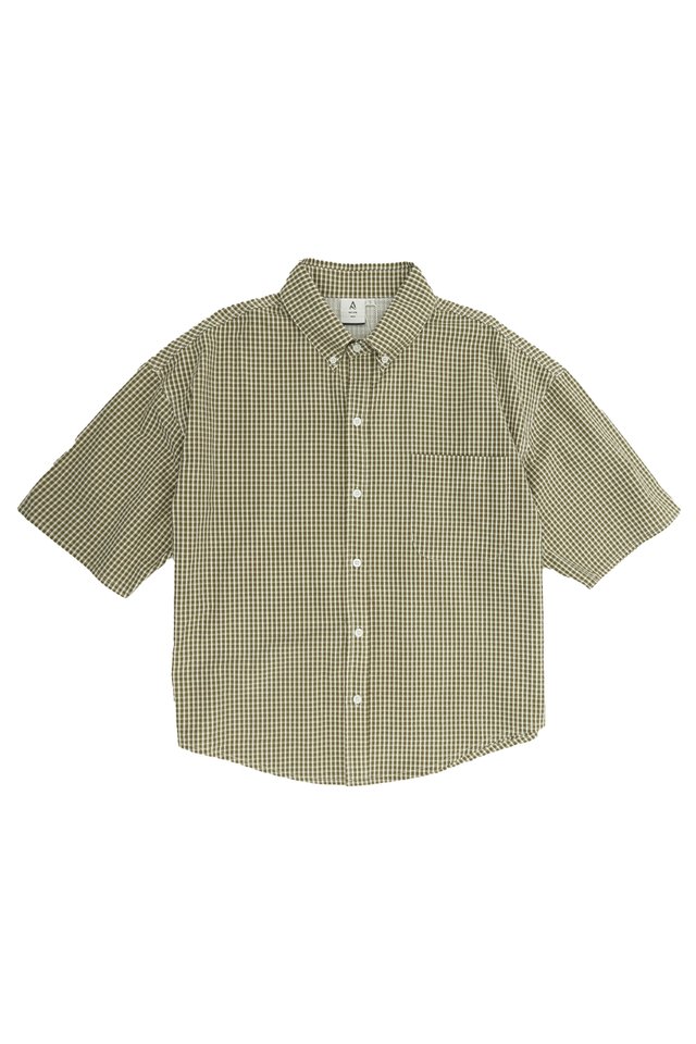 KIP CHECKED SEERSUCKER AERO SHIRT IN FERN