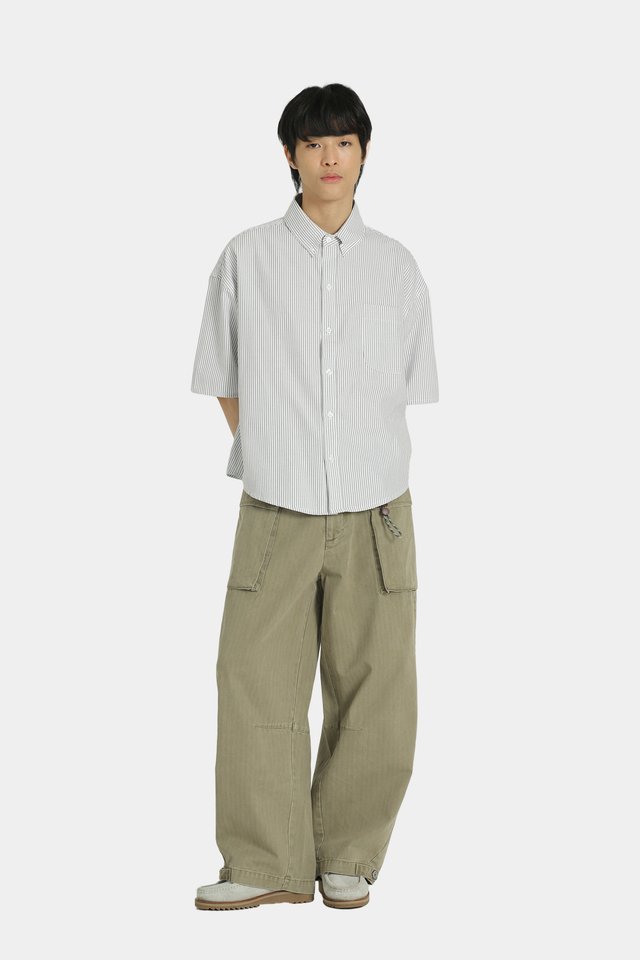 KIP STRIPED OXFORD AERO SHIRT IN GREY