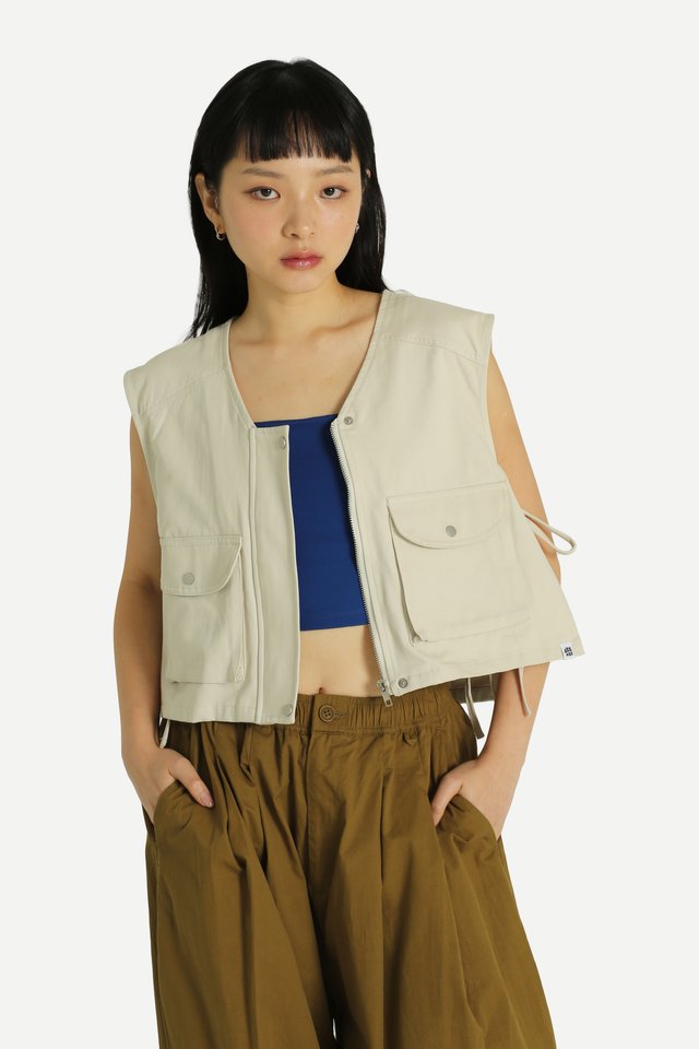 JAEYLL CROPPED SIDE TIE VEST IN BONE