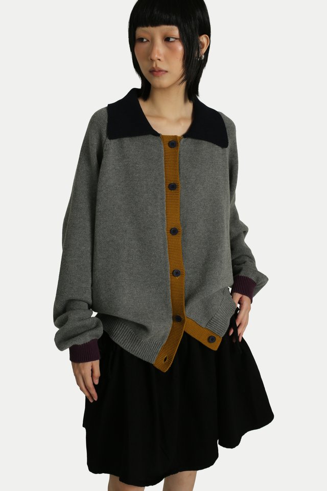 MAITO COLOUR BLOCK CARDIGAN IN SMOKY