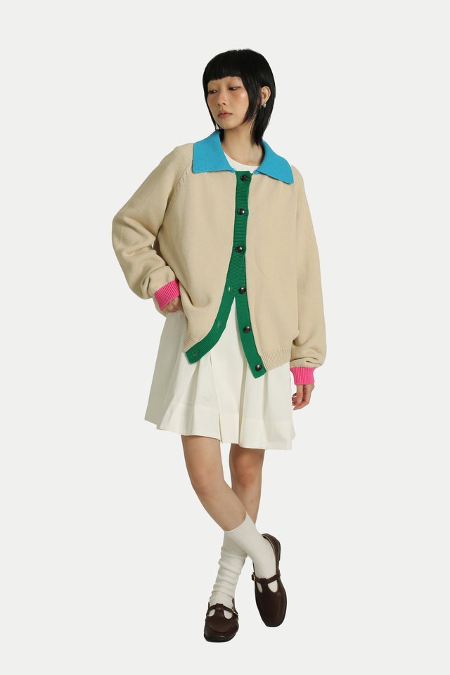 MAITO COLOUR BLOCK CARDIGAN IN CRAYON