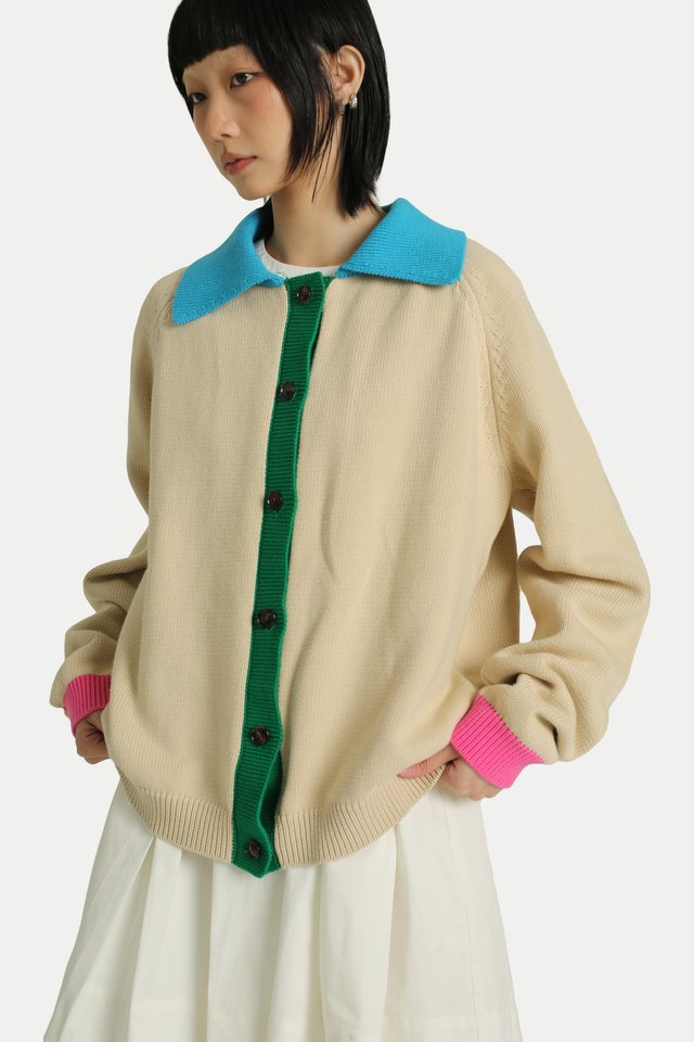 MAITO COLOUR BLOCK CARDIGAN IN CRAYON