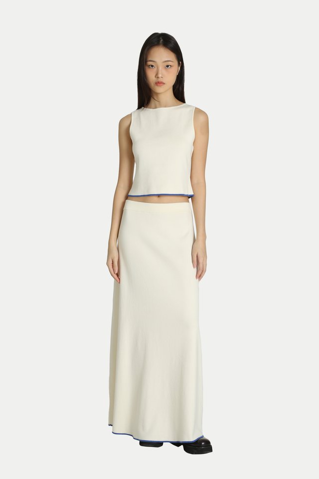 ARCADE X HIRO Y. CONTRAST KNITTED SKIRT IN PORCELAIN