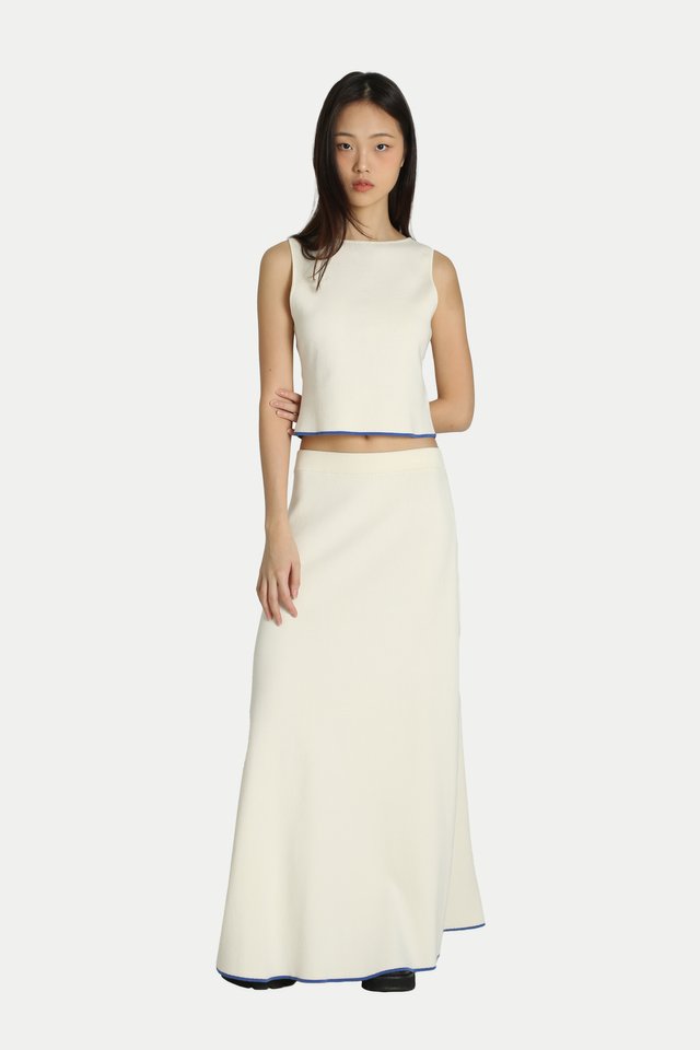 ARCADE X HIRO Y. CONTRAST KNITTED SKIRT IN PORCELAIN