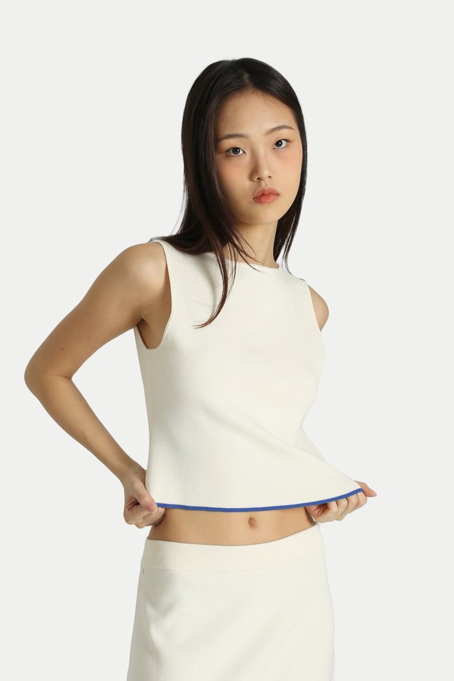 ARCADE X HIRO Y. CONTRAST KNITTED TOP IN PORCELAIN