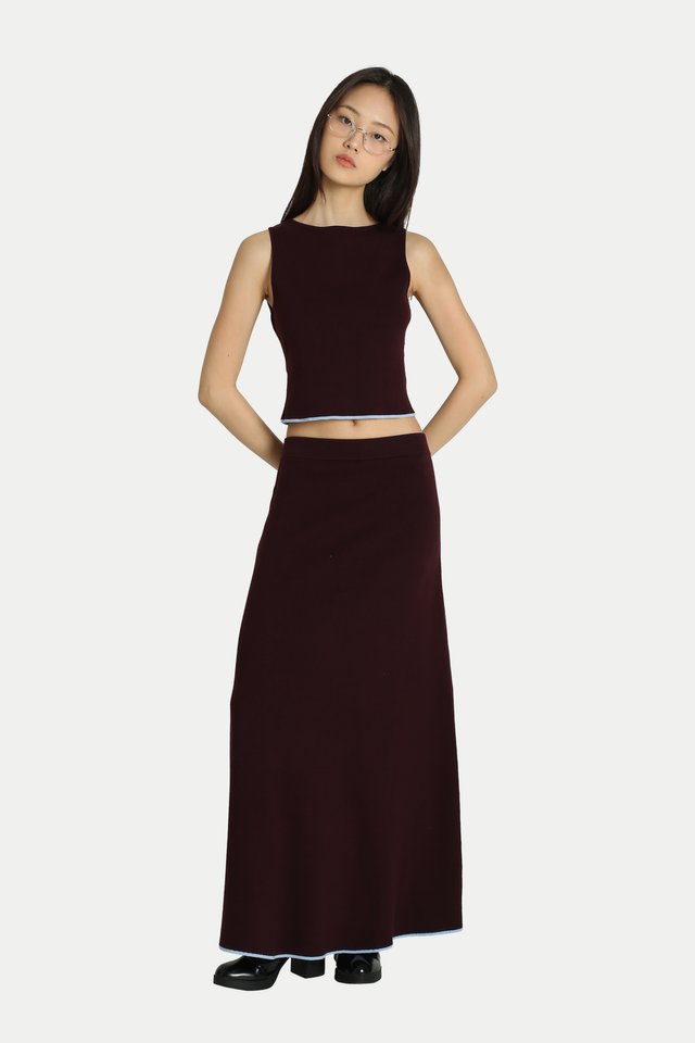 ARCADE X HIRO Y. CONTRAST KNITTED TOP IN MULBERRY