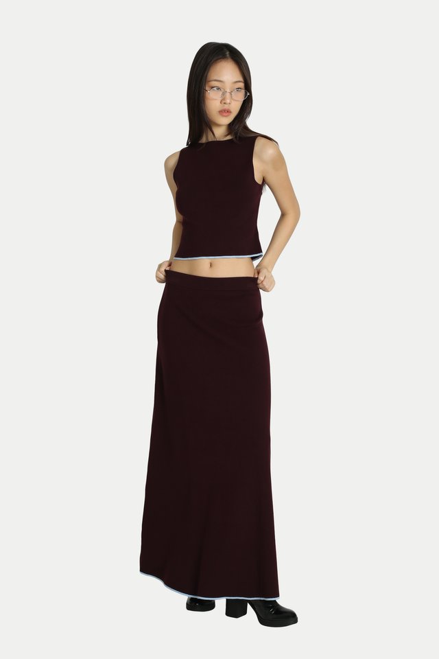 ARCADE X HIRO Y. CONTRAST KNITTED SKIRT IN MULBERRY