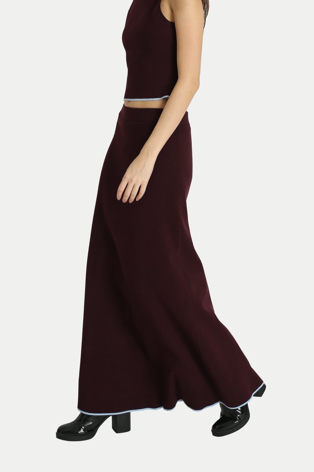 ARCADE X HIRO Y. CONTRAST KNITTED SKIRT IN MULBERRY