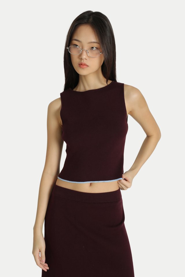 ARCADE X HIRO Y. CONTRAST KNITTED TOP IN MULBERRY