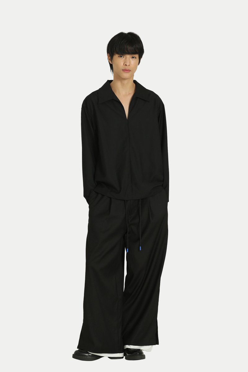 ARCADE X HIRO Y. SKIPPER COLLAR TOP IN BLACK