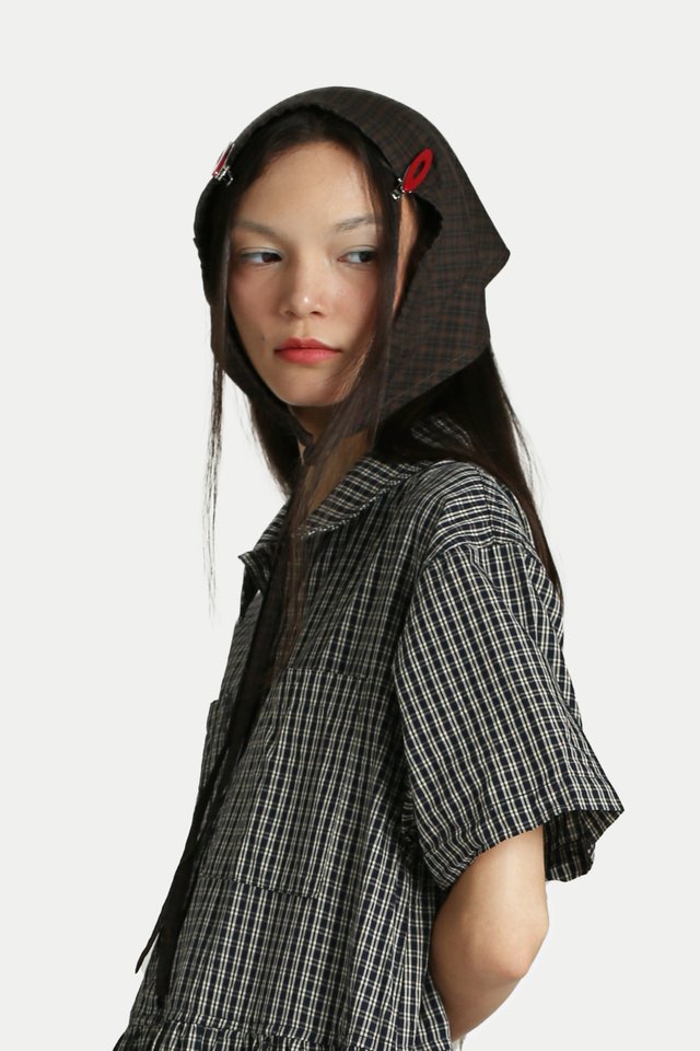 ROSALIE ADJUSTABLE HEAD SCARF IN BLACK CHECKS