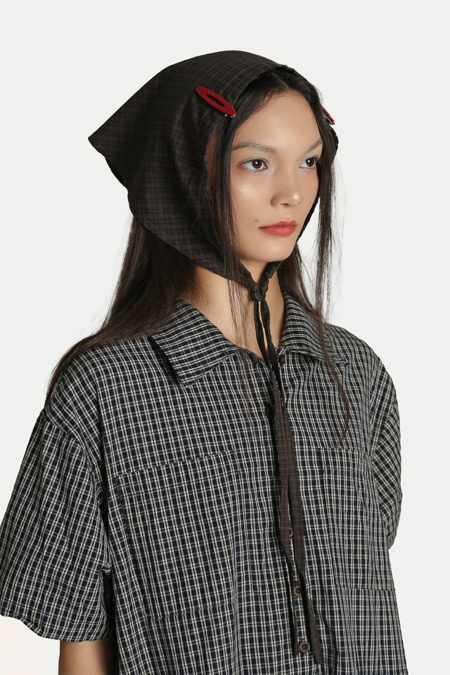 ROSALIE ADJUSTABLE HEAD SCARF IN BLACK CHECKS