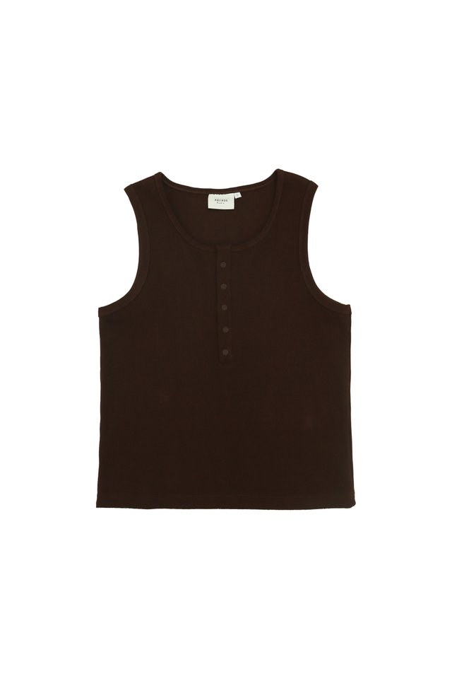 ARCADE X HIRO Y. HENLEY TANK TOP IN CHOCOLATE
