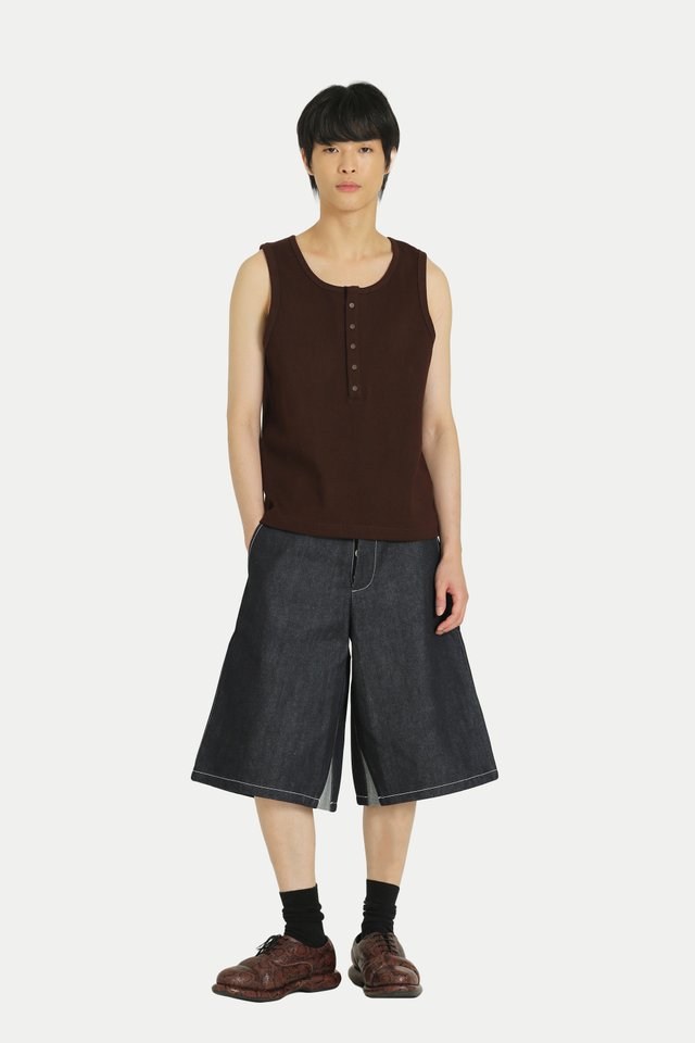 ARCADE X HIRO Y. HENLEY TANK TOP IN CHOCOLATE