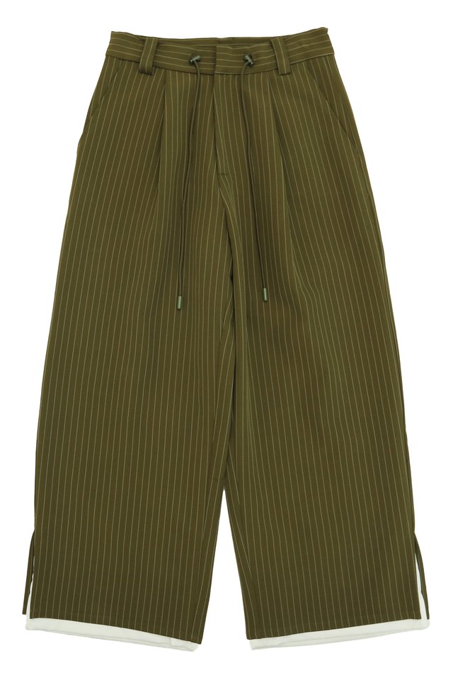 ARCADE X HIRO Y. WIDE-FIT STRIPED TROUSERS IN OLIVE